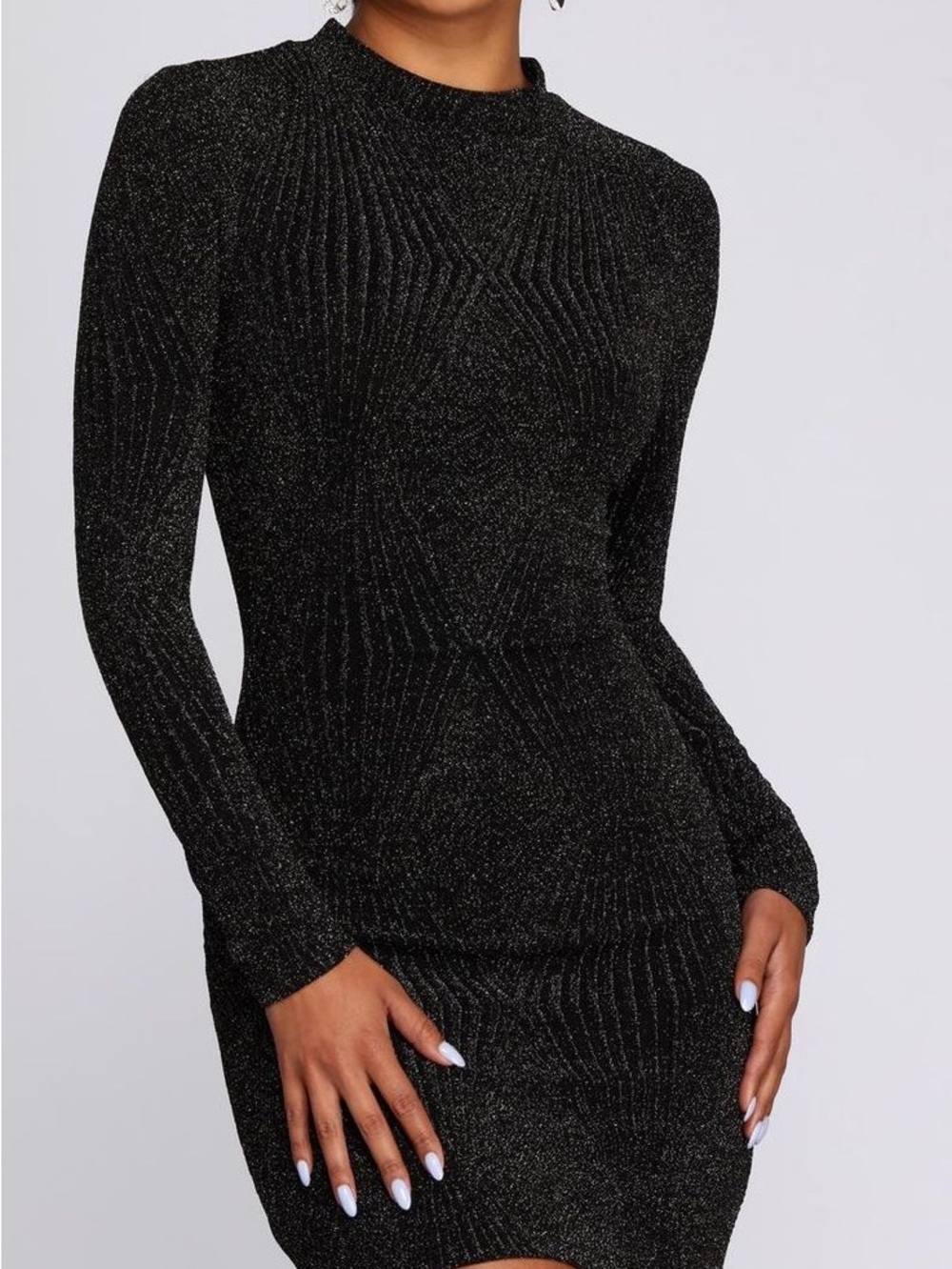 Black Metallic Turtleneck Knit Dress